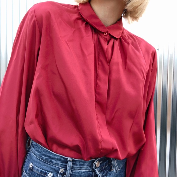 [Vintage] Silky Collared Button Up Blouse - Picture 6 of 7